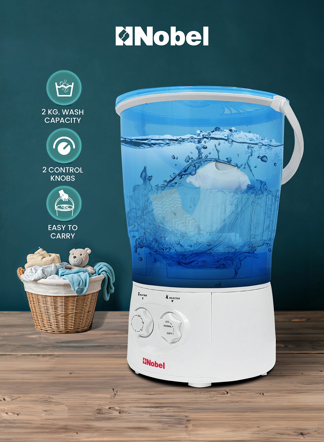 Compare 2 Kg Portable Baby Washer With Removable Basket, Easy Carry Handle, Copper Motor, Simple Controls, HighQuality IPX4 Plastic, 70W EnergyEfficient 2 kg 70 W 2 kg 70 W NWM22 BlueWhite at KSA Price