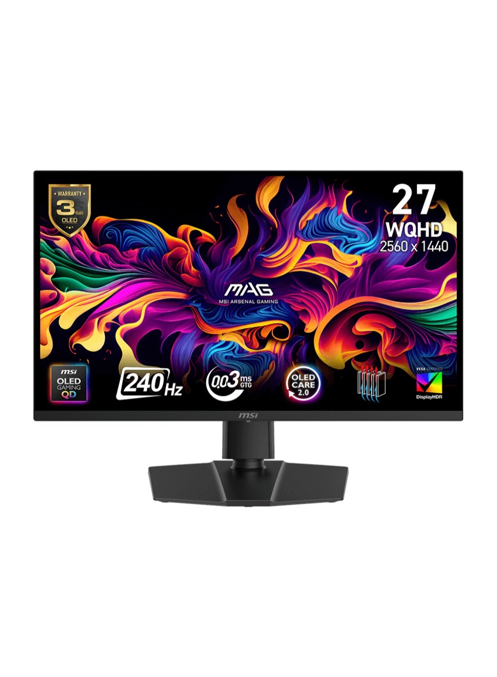 Compare MAG 273QP QDOLED X24 27 QDOLED Gaming Monitor, 2560x1440 WQHD, 240Hz, 0.03ms GtG, DisplayHDR True Black 400, 99% DCIP3, 98% Adobe RGB, 138% sRGB, HDMI 2.1, DisplayPort 1.4a, VRR, OLED CARE 2.0 BurnIn Protection, Adjustable Stan at KSA Price