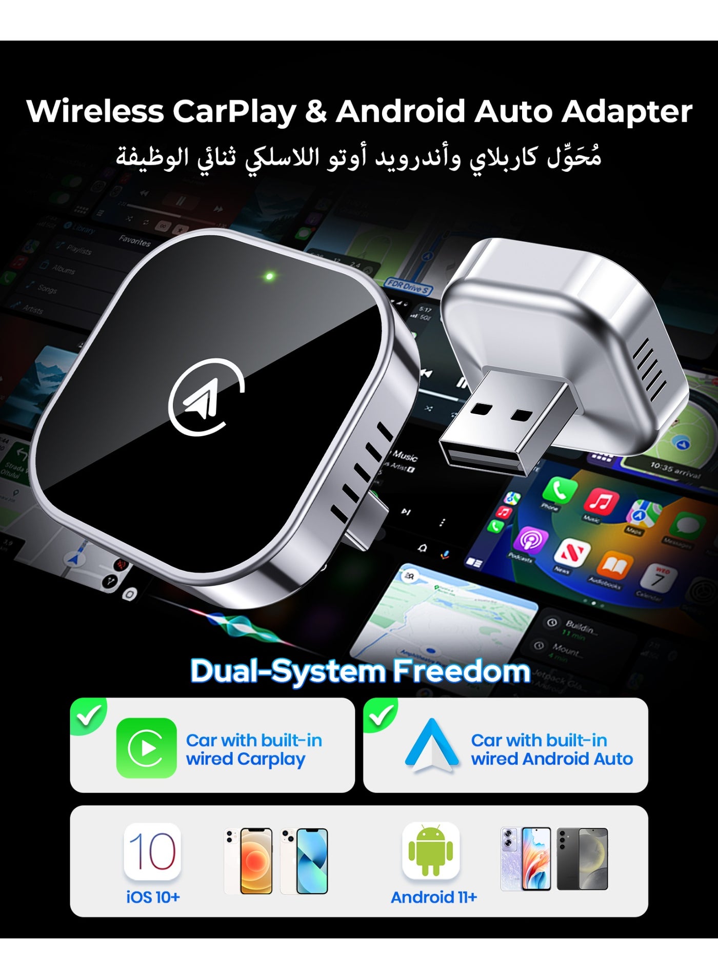 Wireless CarPlay and Android Auto Adapter, Mini…