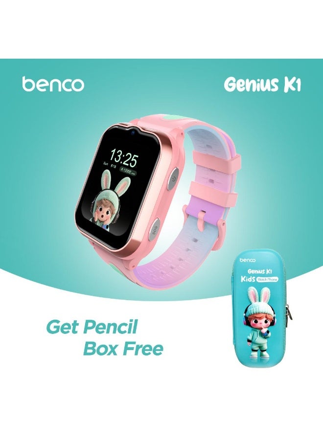 Compare Genius K1 Kids 4G Watch Phone with GPS + Video Call for Kids –Free Pencil Box – Pink – Middle East Version at KSA Price