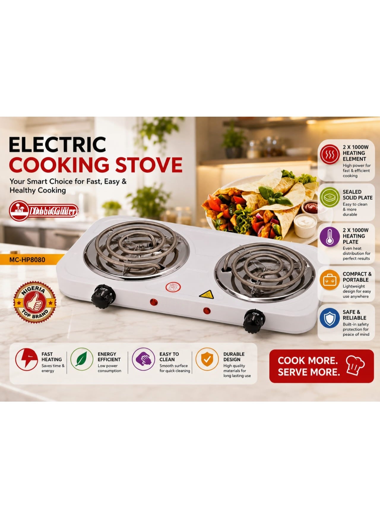 Compare Portable Electric Cooking Stove Dual Burner 2 x 1000W Hot Plate with Independent Temperature Control, Heavy Duty Heating Coils, Fast & Even Heating, Easy to Clean, Compact Kitchen Appliance for Everyday Cooking at KSA Price