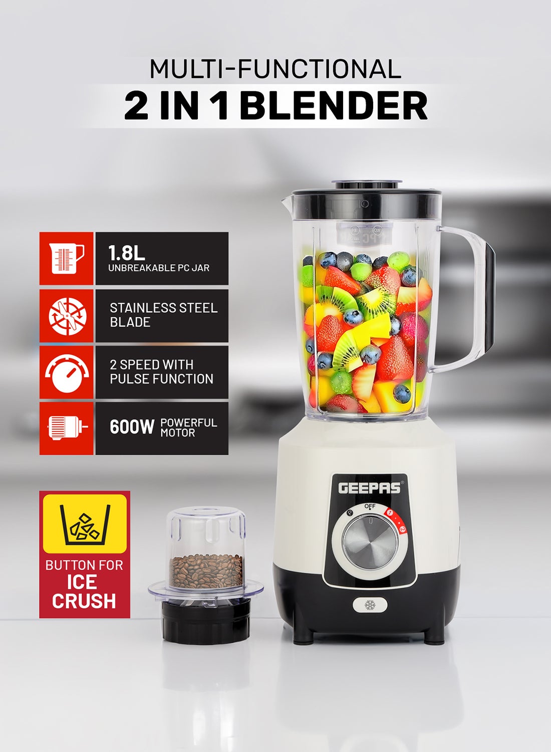 2-in-1 Blender, Powerful Motor With 2 Speed Setting…