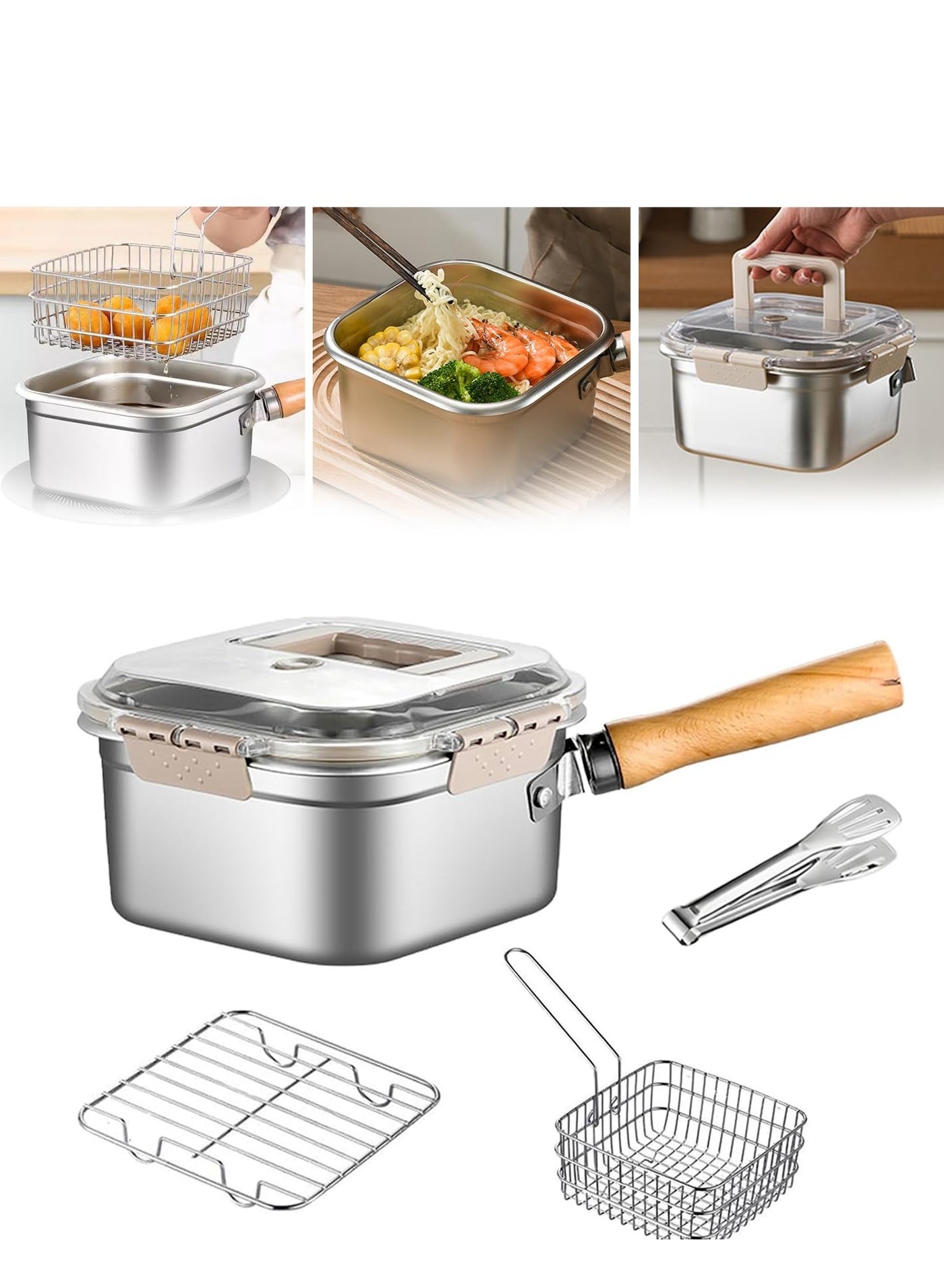 Compare Stainless Steel Deep Fryer,Portable Outdoor Cooking Pot with Basket,Lid,Handle,and Oil Filter Screen,MultiFunctional Food Container,Perfect for Frying Chicken,French Fries,or Noodles,2.5L at KSA Price