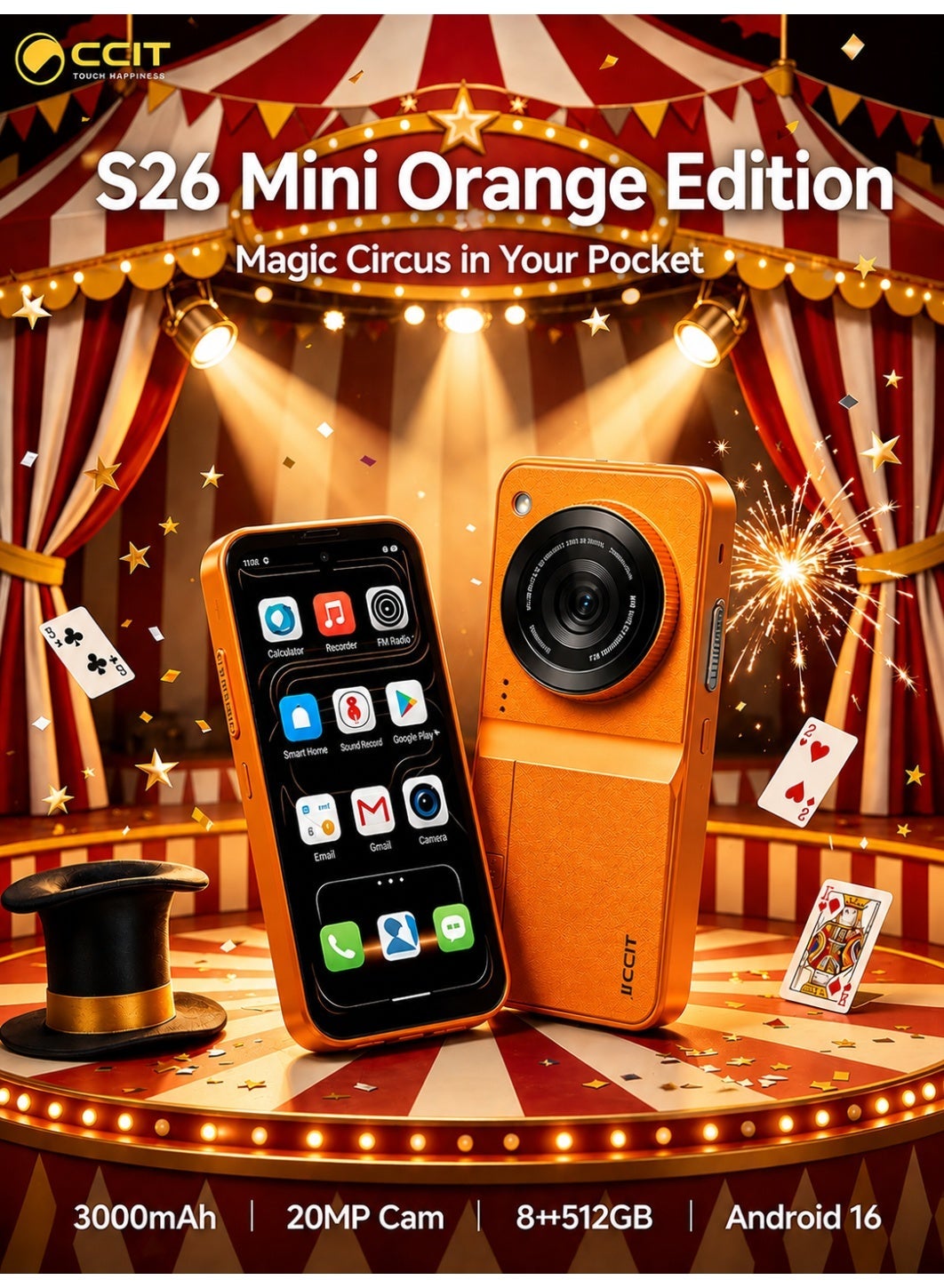 CCIT S26 Mini Smartphone orange Edition, 8GB…