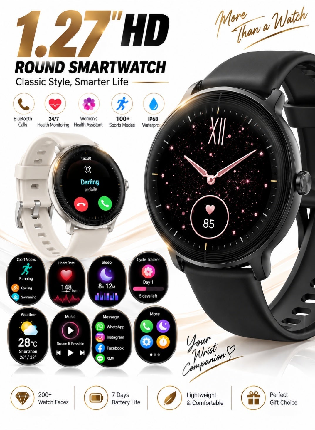 Compare Smart Watch for Men & Women with IP68 Waterproof, UltraThin Light Fitness Tracker Smartwatch, 100+ Sport Modes Heart Rate Sleep Monitor, Smart Watches for Men, Ladies & Boys Gift at KSA Price