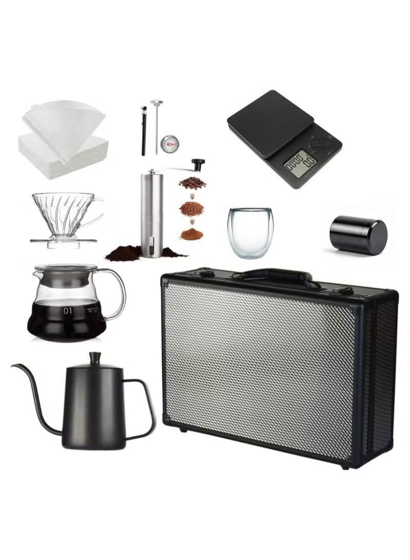 Compare V60 Upgraded Pour Over Coffee Kit – Complete Barista Brewing Set with 360ml Glass Server, 600ml Gooseneck Kettle, Manual Coffee Grinder, Digital Scale with Timer, Coffee Filters, Travel Bag & Accessories – Perfect for Home, Office & Travel Coffee Bre at KSA Price