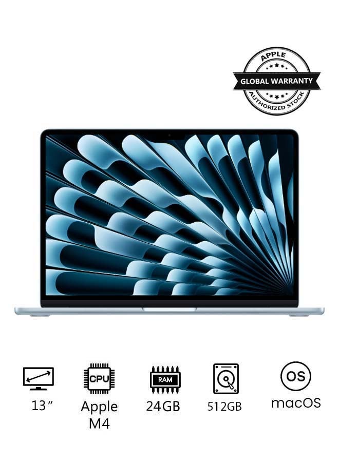 Compare MacBook Air MC6V4 | 13 Inch Display | Apple M4 Chip | 10Core CPU 10Core GPU | 24GB RAM | 512GB SSD | macOS | English Keyboard | International Version | Sky Blue at KSA Price