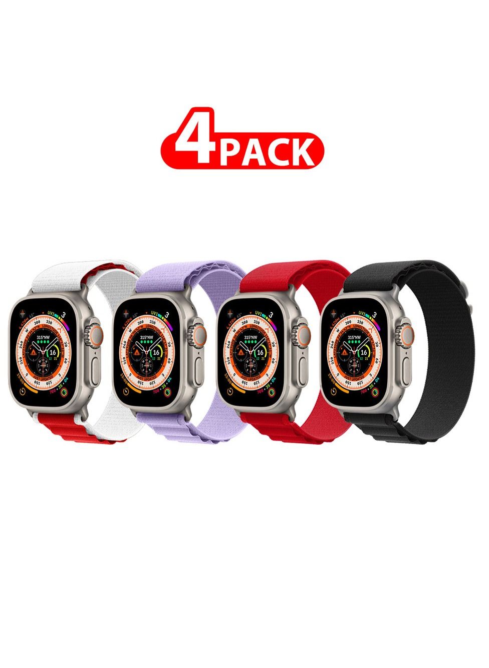 Compare 4 Pack For Apple Watch Band 49mm 45mm 44mm 42mm Alpine Loop Band Women Men Adjustable with Metal GHook Strap for iWatch Ultra Series SE 87654321 Multicolour at KSA Price