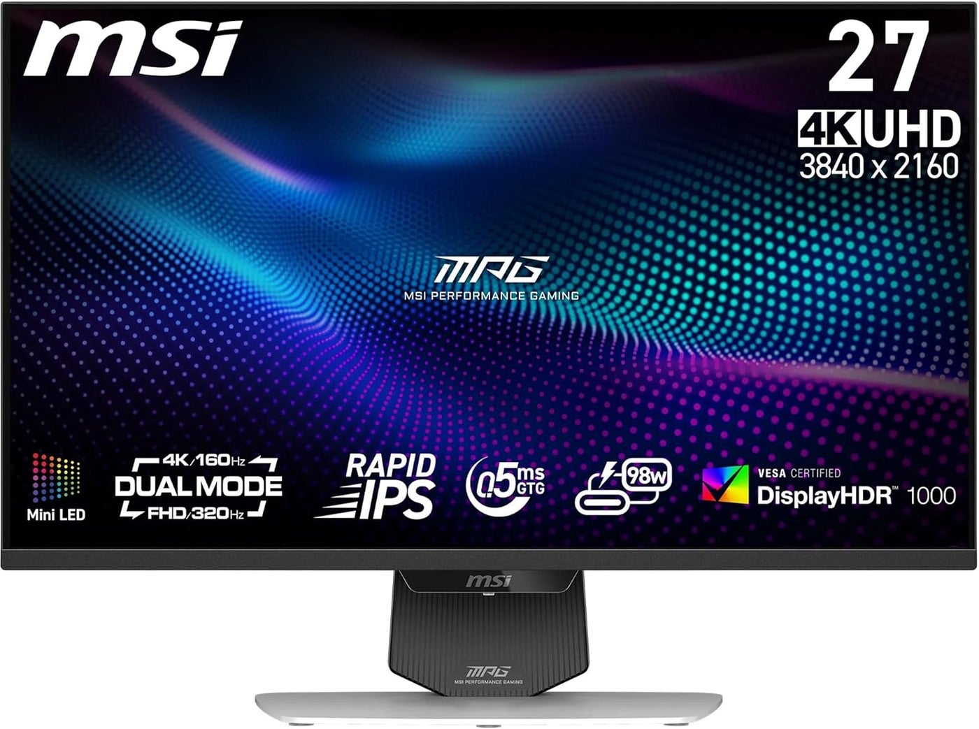 Compare MPG 274URDFW E16M 27 4K UHD MiniLED Gaming Monitor, 160Hz0.5ms GTG Rapid IPS, HDR1000, 1152 Local Dimming Zones, 98% DCIP3, 100�obeRGB, HDMI 2.1, DisplayPort 1.4a, USBC 98W PD, AdaptiveSync, Adjustable Stand, White |x at KSA Price