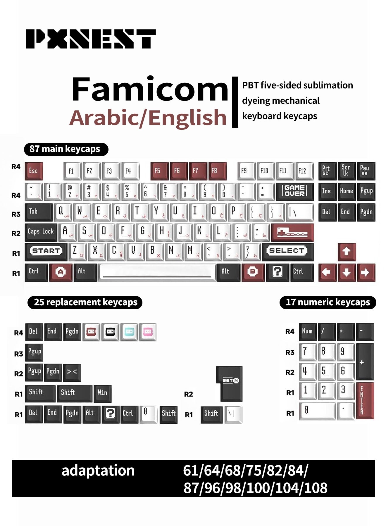 Arabic/English bilingual mechanical keyboard PBT…