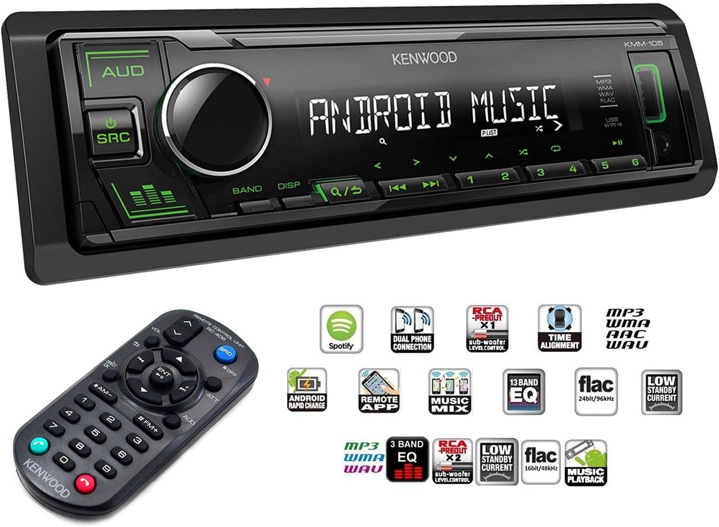 Kenwood KMM-105 Single Din Media Receiver with…