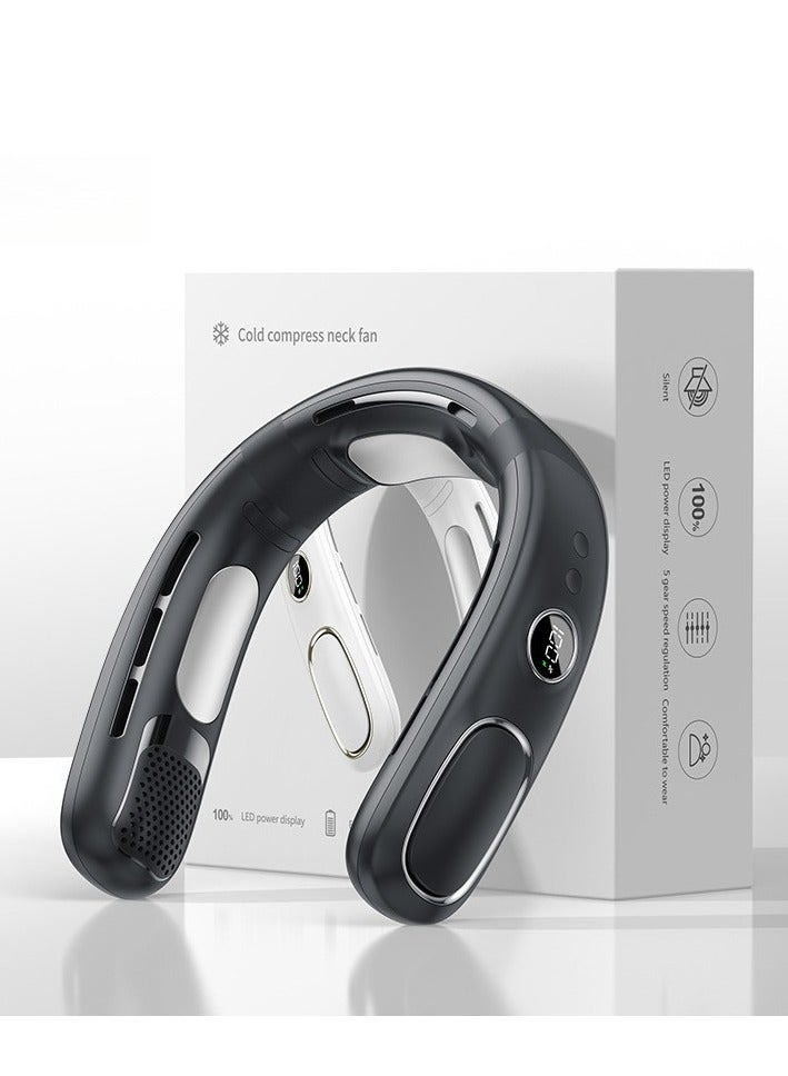 Compare Neck Fan, Portable Wearable Neck Fan with Semiconductor Cooling, 360° Bladeless Airflow, 5 Adjustable Speeds, Rechargeable with LED Digital Display  Silent Cooling Wearable Fan at KSA Price