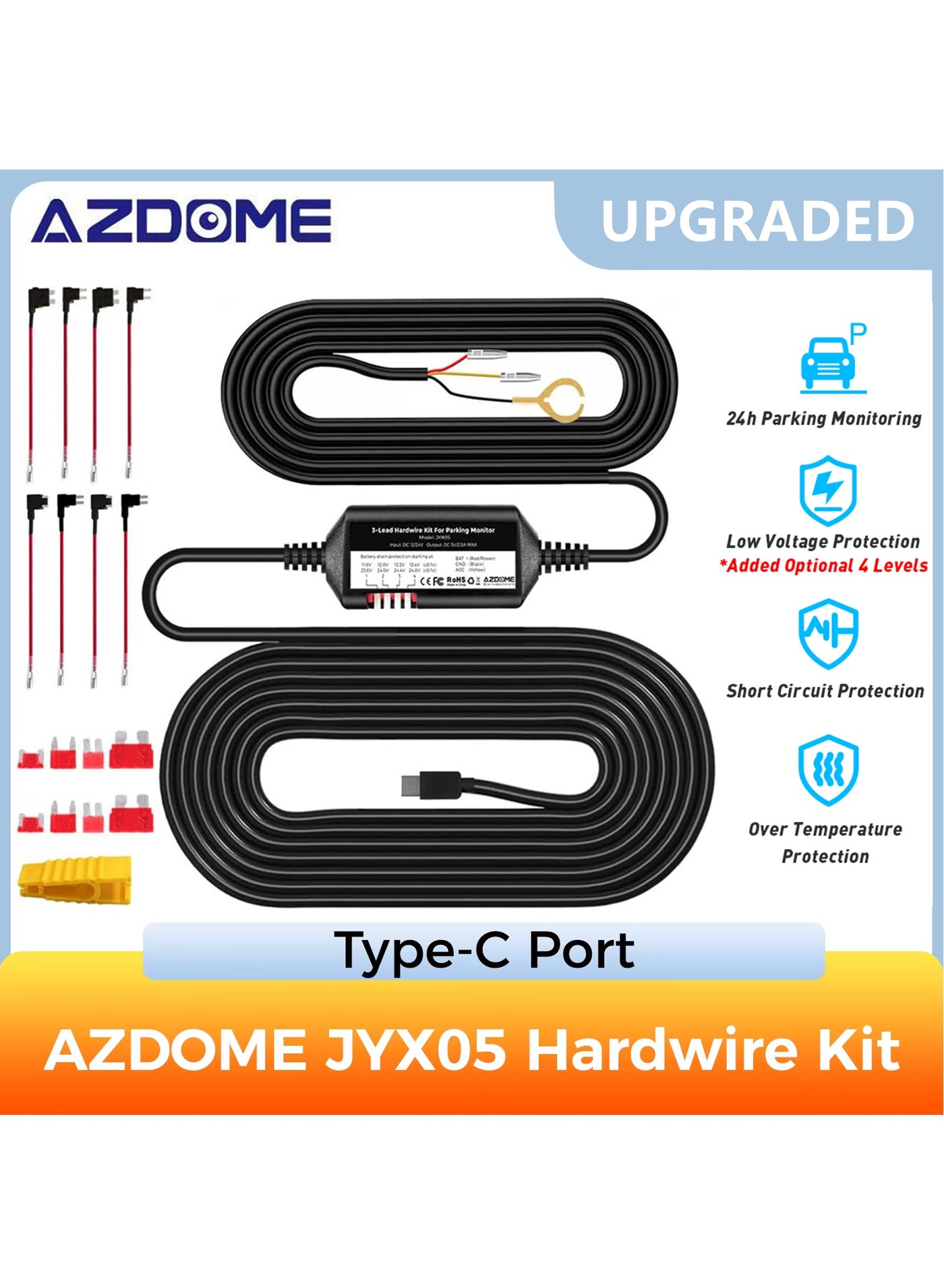 Compare 3Lead ACC Hardwire Kit TypeC USB Port for M550 M580 M660 M01Pro PG17 GS63HPro DashCam,12ft with Fuse Kit, Dash Camera 24H Parking Monitor,Convert 12V24V to Output 5V2.5A Max,Low Voltage Protection at KSA Price