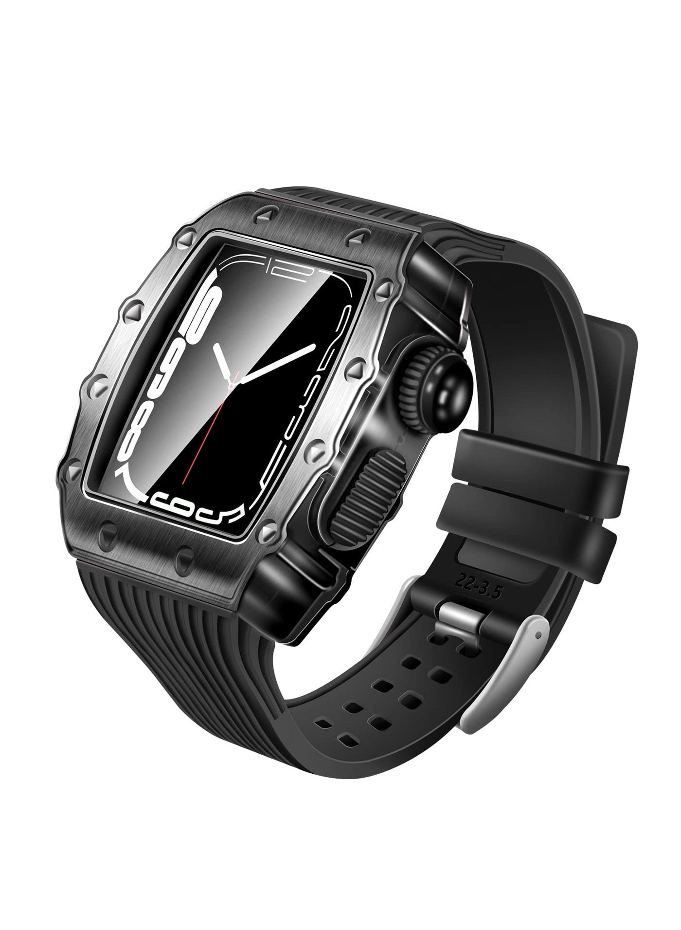 Compare Luxury Designer Rugged Case with Band Compatible for Apple Watch Band 44mm 45mm, Metal Protective Cover Case with Silicone Strap Shockproof Bumper for iWatch Series 8 7 45mm and SE 6 5 4 44mm at KSA Price