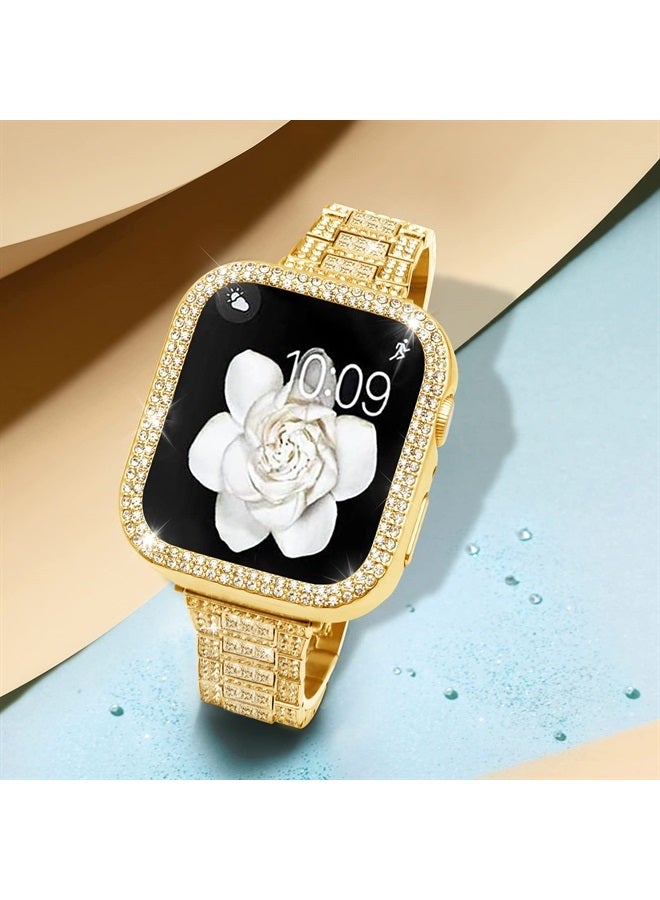 Compare Compatible with Apple Watch Band 38mm with Case Women, Bling Metal Wristband Strap with 2 Pack Bling PC Protective Cover for iWatch Series 32138mm, Gold at KSA Price