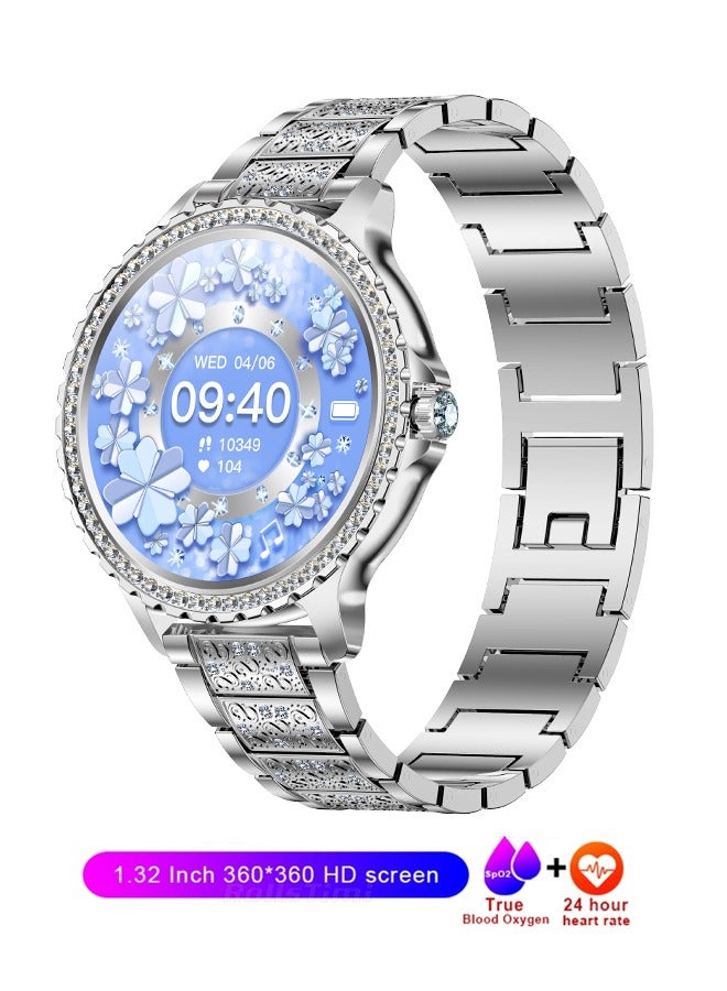 Compare Smart Watches for Women AnswerMake Call,Fitness Tracker Smartwatch for Android iOS,1.32 HD Touch Screen with Heart Rate Sleep Monitor AI Voice,Silver at KSA Price