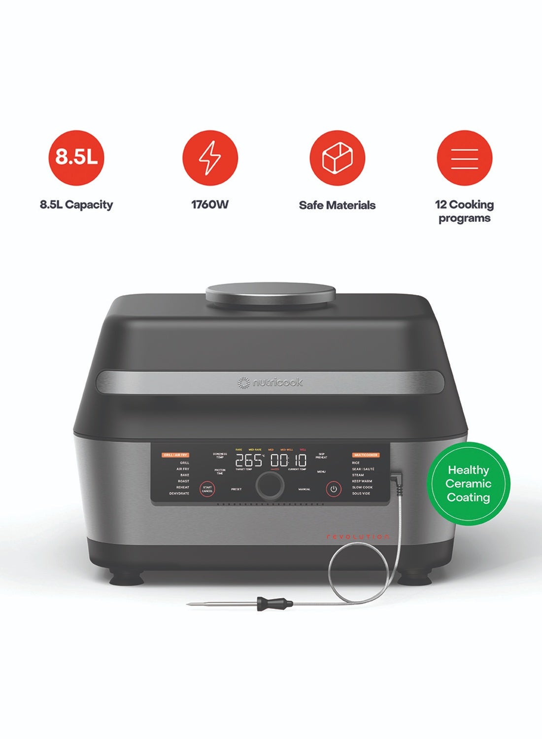 Compare nutricook 3in1 Grill, Multicooker And Airfryer – Smart Perfect Cook System, Sizzle Max Technology, 6 Cooking Methods Grill, Air Fry, Bake, Roast, Reheat, Dehydrate, Healthy Ceramic Coating, OnePot Meals, 3Year Warranty 8.5 L 1760 W RG600GCC Space Grey 8.5 L 1760 W RG600GCC Space Grey at KSA Price