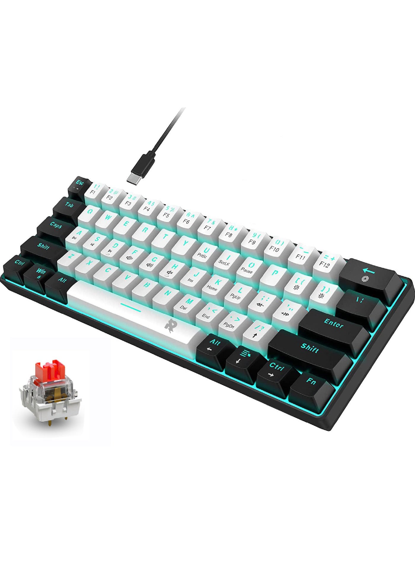 Compare 60% Wired Mechanical Gaming Keyboard, Ice Blue LED Backlit 61 Keys Mini Wired Office Keyboard for Windows Laptop PC Mac Gamers,Red Switches at KSA Price