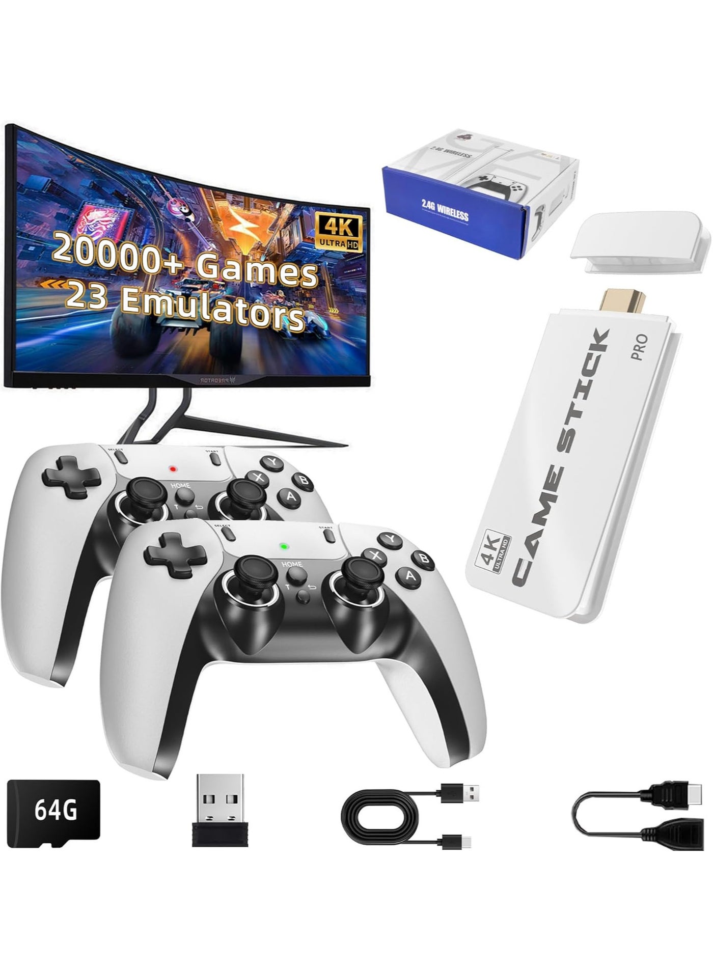 Compare 4K Wireless TV Game Stick with Dual 2.4G Controllers, Plug and Play HDMI Console, 64GB Memory Builtin at KSA Price
