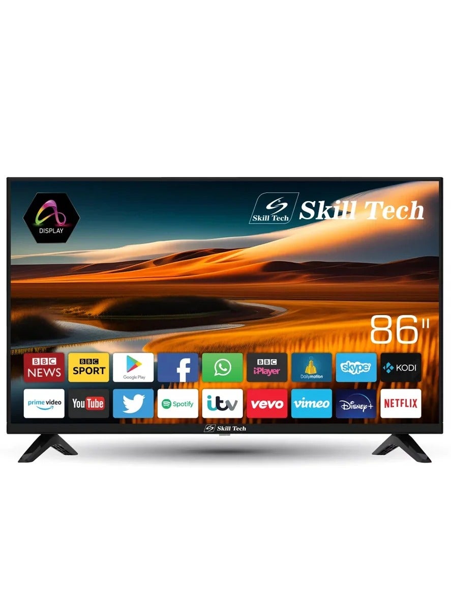 Compare Skill Tech SK8650S4K 86inch Smart Android TV 4K UHD LED Display 3840x2160, HDR, Android 11, 1.5GB RAM + 16GB Storage, 3 HDMI, 2 USB, Builtin Tuner, 4000:1 Contrast, 400cdm², 10W Speakers – Energy Efficient at KSA Price