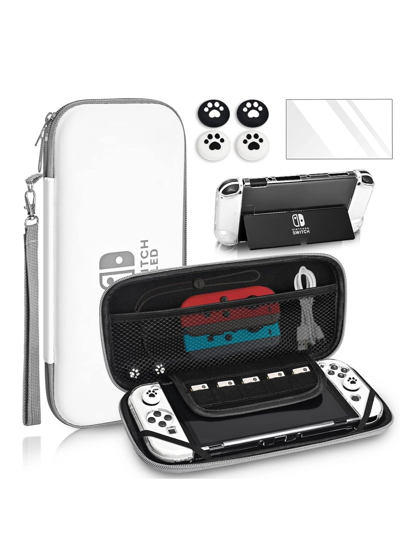 Compare Carrying Case for Nintendo Switch & Switch OLED,Compact and Portable Storage Set with Tempered Film, Switch OLED Crystal case, Thumb Grip Accessories at KSA Price