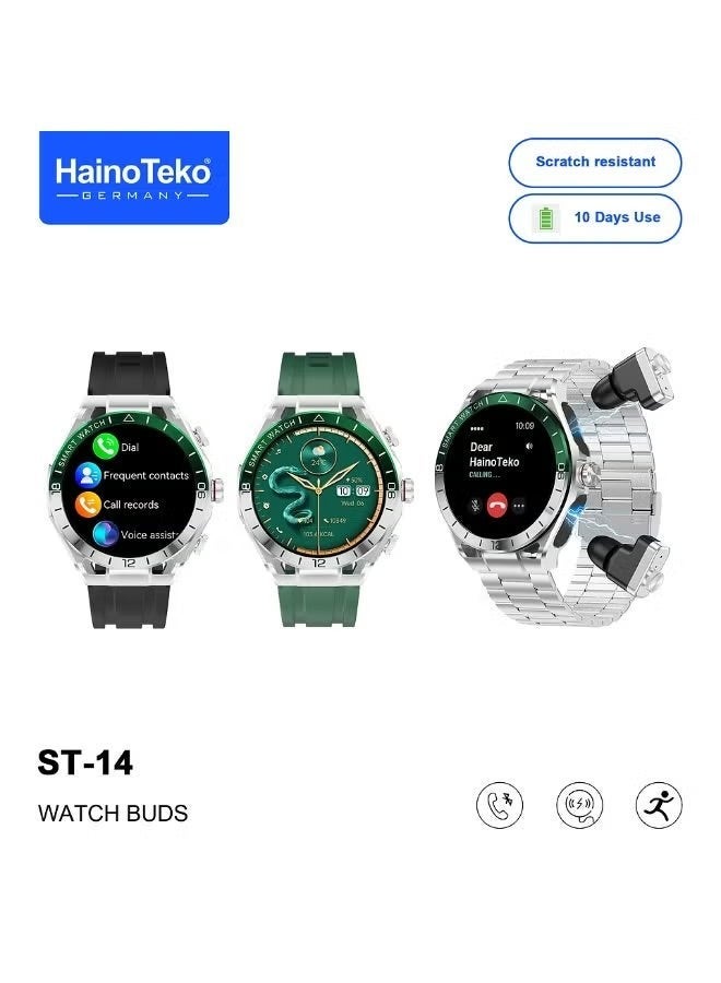 Compare ST14 Watch Buds Smartwatch with Builtin Wireless Earbuds, AMOLED Display Smart Watch for Men, Bluetooth Calling, Fitness Tracker, Heart Rate & Sleep Monitoring, MultiSport Modes, Long Battery Life, 3 Interchangeable Straps at KSA Price