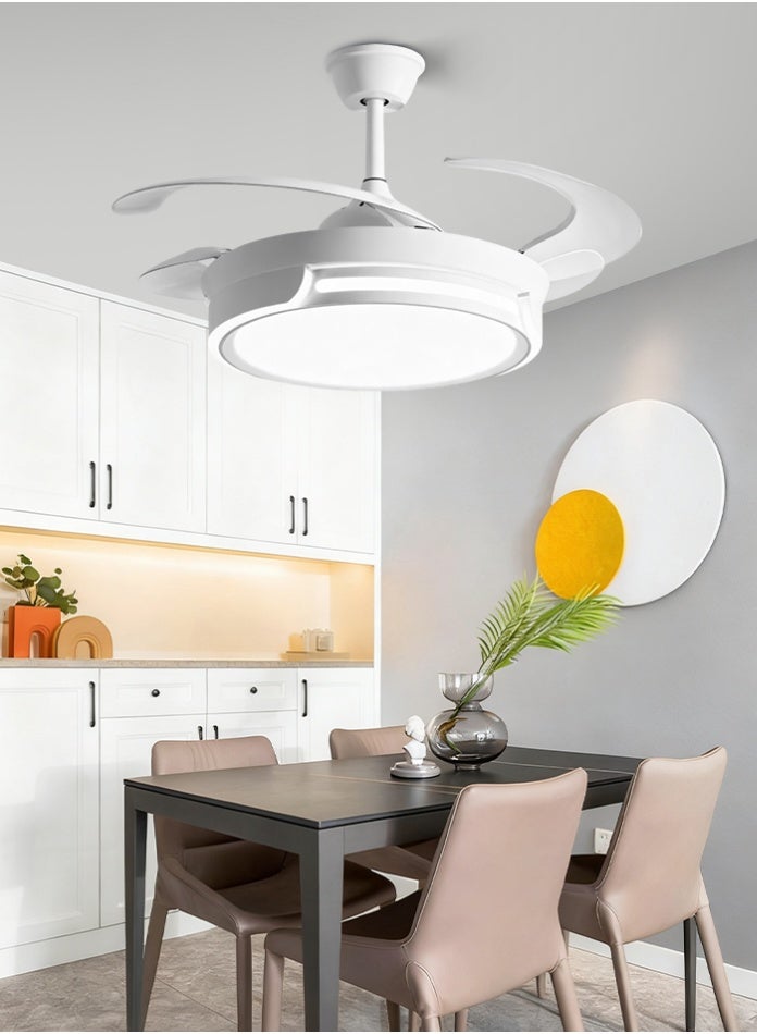 Compare 72W LED Ceiling Fan Light with Remote Control, Modern Retractable Blades, Silent Motor, 3 Color Dimmable Lighting 3000K4000K6500K, Low Noise Smart Fan for Bedroom, Living Room, Kitchen at KSA Price