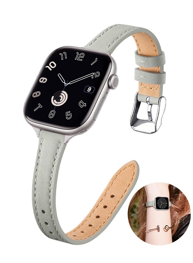Compare Slim Leather Bands Compatible with Apple Watch Band 38mm 40mm 41mm, Top Grain Leather Watch Thin Wristband for iWatch Ultra SE Series 9 8 7 6 5 4 3 2 1  Light Gray with Silver at KSA Price