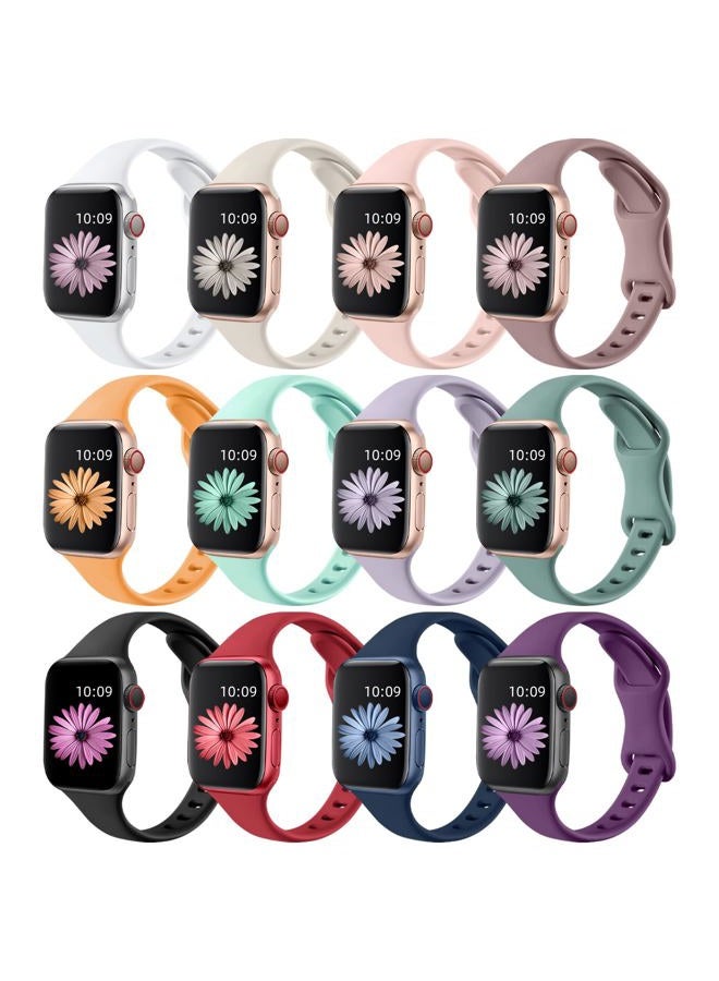 Compare Slim Bands Compatible with Apple Watch Bands for women 38mm 41mm 42mm 40mm,12 Pack Soft Silicone Narrow Sport Strap Thin Wristband for iWatch Band Series 10987SE654321UltraUrtra 2 at KSA Price