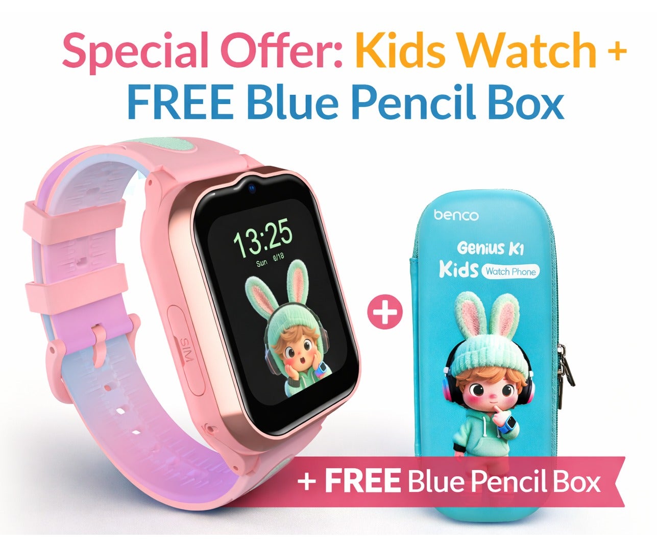 Compare 4G Kids Smartwatch with GPS Tracking, Video Calling & SOS Button, IP67 WaterResistant, Benco Genius K1 1.7? Display – Pink + Free Pencil Box at KSA Price