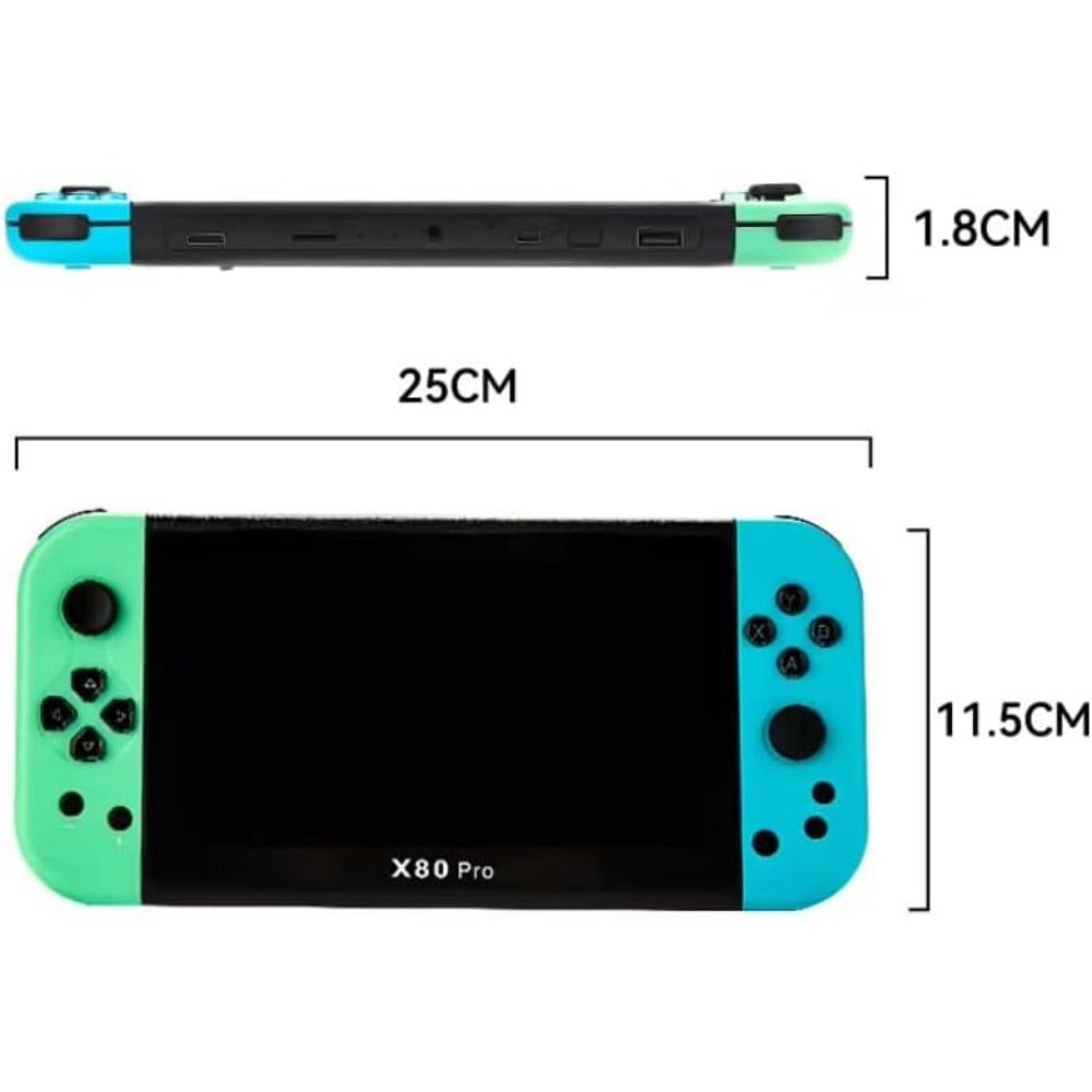 Compare X80 Pro 7 Inch IPS Handheld Game Console, 16GB Builtin 10000 Games, QuadCore Processor, Dual Joysticks, 3000mAh Rechargeable Battery, Blue Red at KSA Price