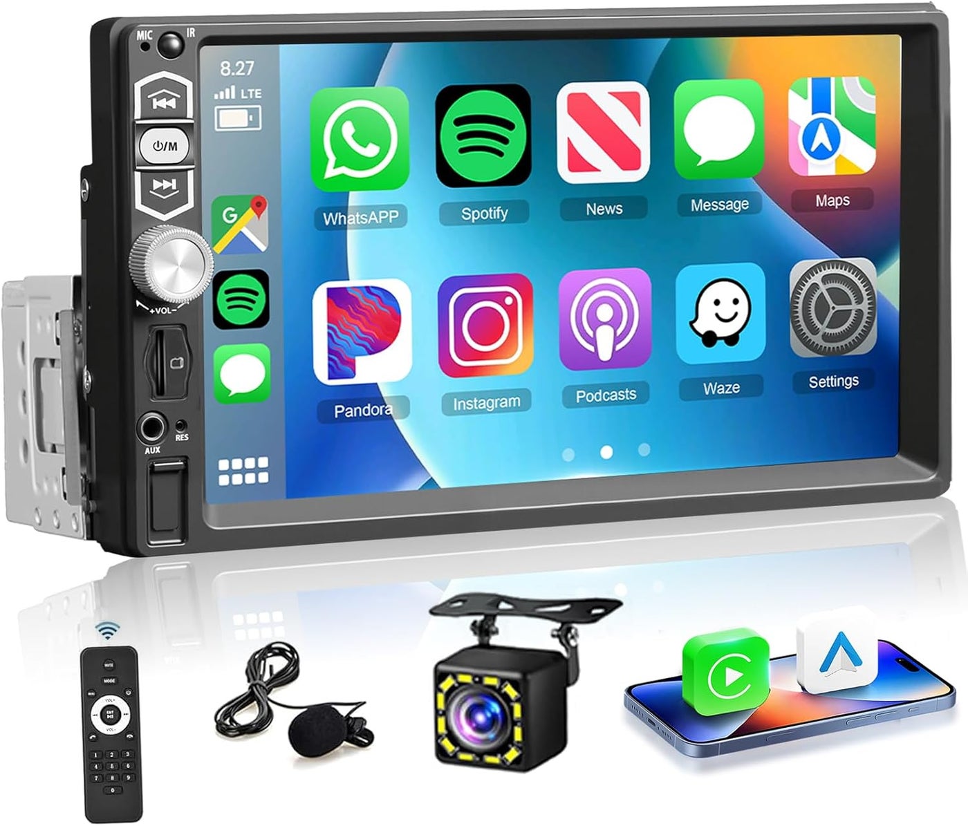 podofo Single Din Car Stereo with Apple Carplay,…