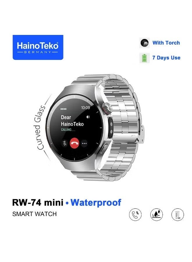 Compare RW74 Mini Smart Watch for Women with Curved AMOLED Display, Waterproof Design, Bluetooth Calling, Fitness Tracker, Heart Rate Monitor, Sleep Tracking, 3 Pair Straps, Elegant Silver Style at KSA Price