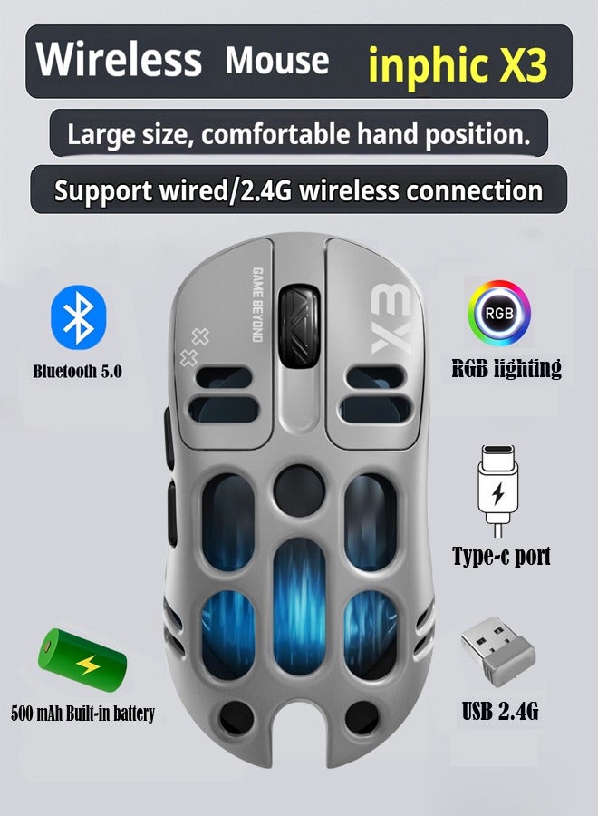 X3 Gaming Mouse Tri-Mode BT Wireless Hollow…