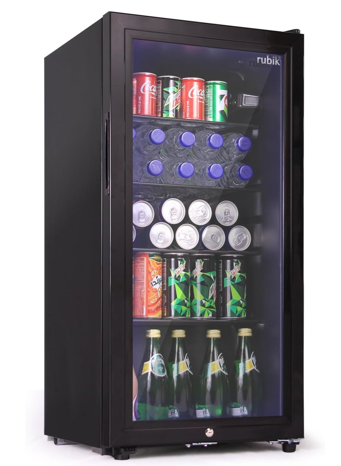 Compare 88L Glass Door Refrigerator All Black Edition Four Countertop or Cabinets, Direct Cold with Frost, LED Light and Key Lock, RB88HCJC, Black at KSA Price