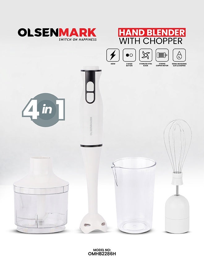 Olsenmark 4-in-1 Hand Blender 400W Powerful Copper…