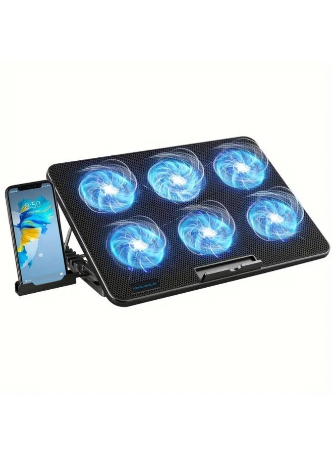 Compare Ultra Slim Laptop Cooling Pad  6 Quiet LED Fans for Efficient Cooling, Adjustable Fan Speed, USB Powered, Portable Design for 1317 Inch Laptops, Ideal for Gaming and Everyday Use,With mobile phone holder at KSA Price