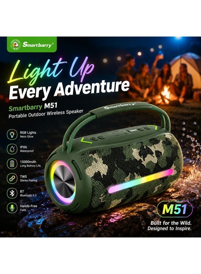 Compare M51 Wireless Bluetooth Speaker Portable Waterproof RGB Party Speaker 15000mAh High Capacity Battery Deep Bass TWS Pairing USB Playback Handsfree Calling for Indoor Outdoor Use at KSA Price