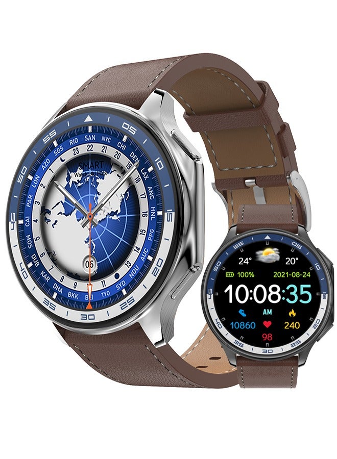Compare Mens Exquisite Bluetooth Smartwatch, 1.43 Inch Full Screen Touch, Brown Leather Strap，AnsweringMaking Calls, Sports Sleep Heart Rate Monitoring, Universal For Android 4.4 And IOS 10.0 Systems, IP68 Waterproof RTDT Watch X at KSA Price