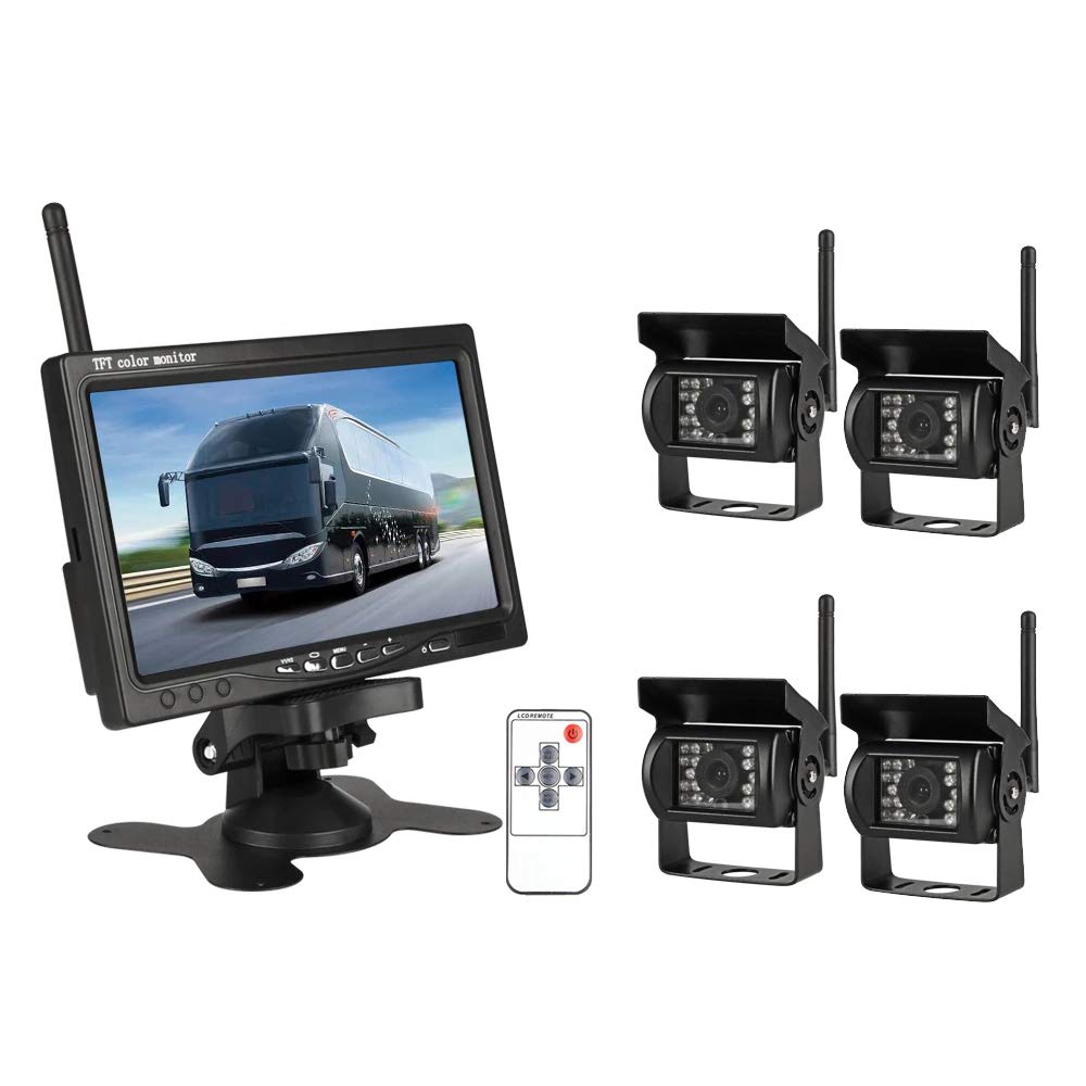 Compare EVERSECU 4pcs Wireless Vehicle Backup Cameras Plus 7 Monitor Parking Assistance System for RVSUVVanPickupTruckTrailer RearSideFront View System Switchable at KSA Price