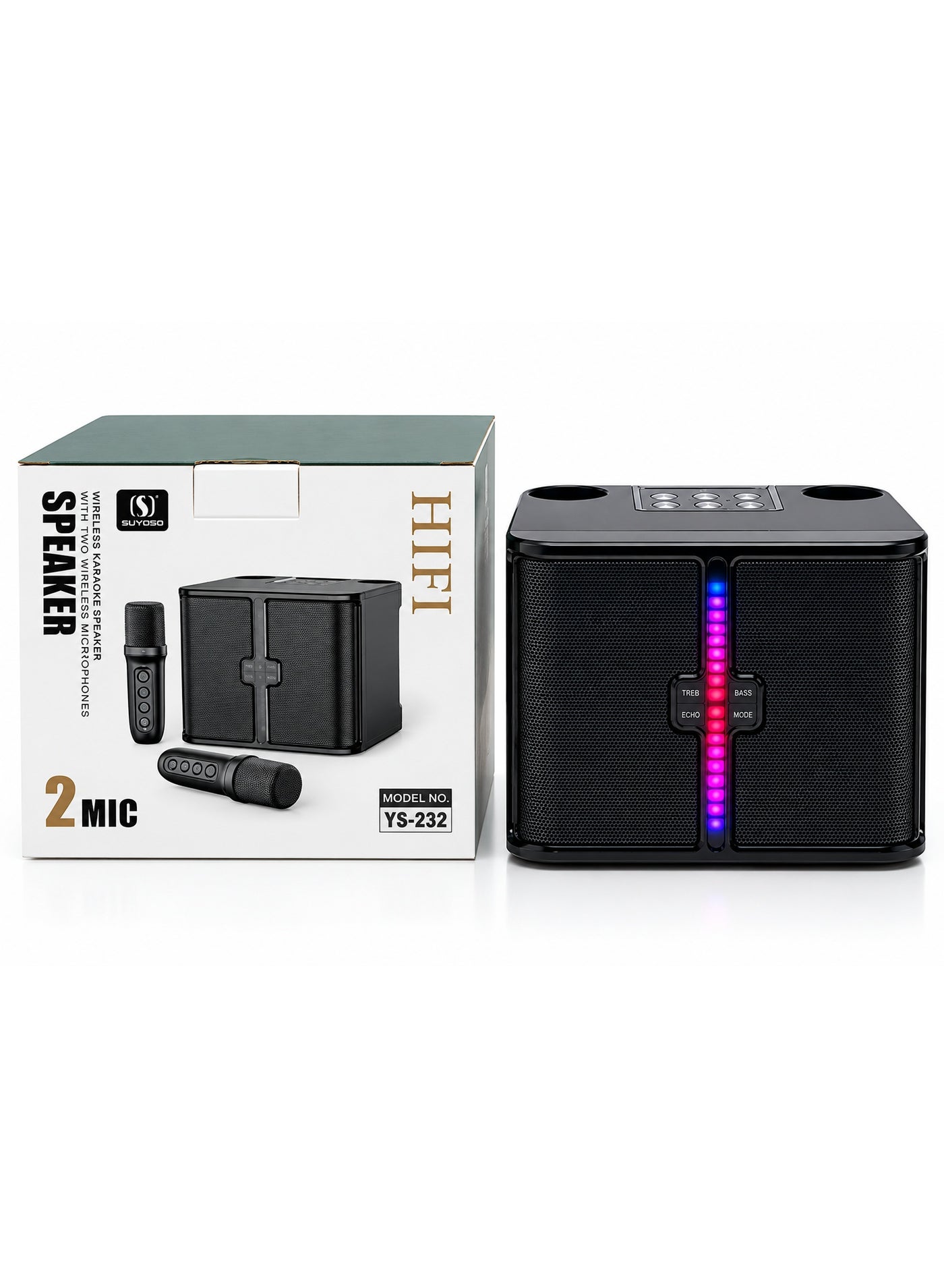 Compare Speaker Light Wireless Karaoke Speaker Small Stereo Bluetooth  With Double Wireless Microphones Black YS232 at KSA Price