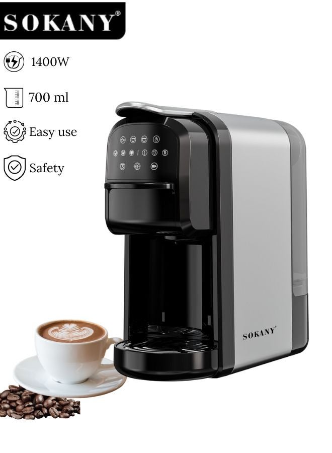 Compare Espresso Coffee Machine,3 In 1 Automatic Capsule Coffee Machine with 700ml Detachable Water Tank,Single Serve Coffee Maker for Nes Capsule DG Capsule and Powder,1400W,SK04031 at KSA Price