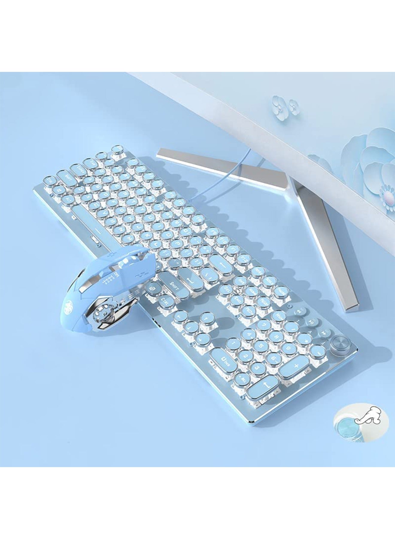 Compare Gaming Keyboard and Mouse Set Retro Punk Typewriter Mechanical Design Blue Switch White Backlight USB Wired for Desktop Laptop at KSA Price