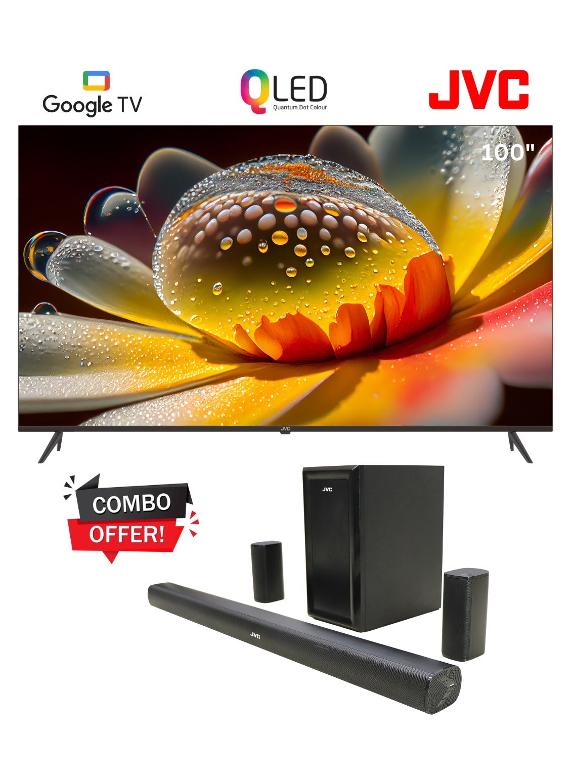 Compare 100 Inch Edgeless QLED 4K UHD Official Google TV With 5.1 CH Soundbar With Wireless Subwoofer Home Theater LT100NQ7155+THN430B Black at KSA Price