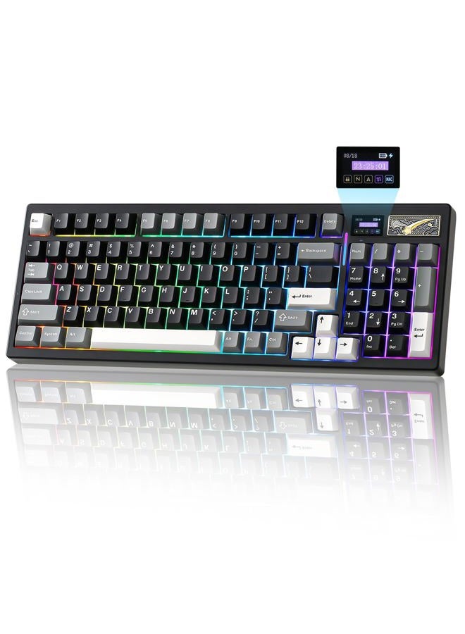 Compare IF99 Wireless Mechanical Gaming Keyboard with Smart LCD Display, QMKVIA Programmable BT2.4GUSBC Gasket Hot Swap RGB 96% Layout for MacWin Black, Gateron Zero Switch at KSA Price