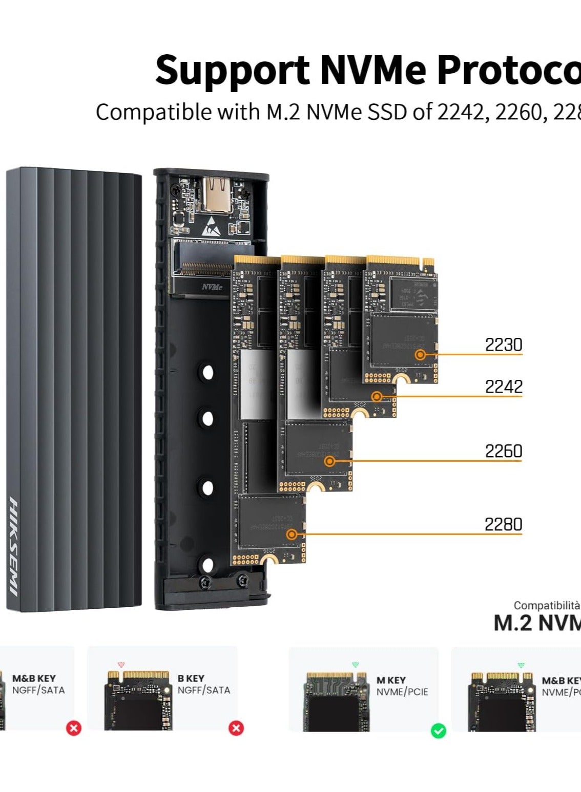 Compare HIKSEMI M.2 NVMe SSD Enclosure – USBC 3.2 Gen 2 10Gbps ToolFree SSD Case, Aluminum Adapter for PCIe MKey & M+B Key 2230224222602280, UASP & Trim Supported at KSA Price