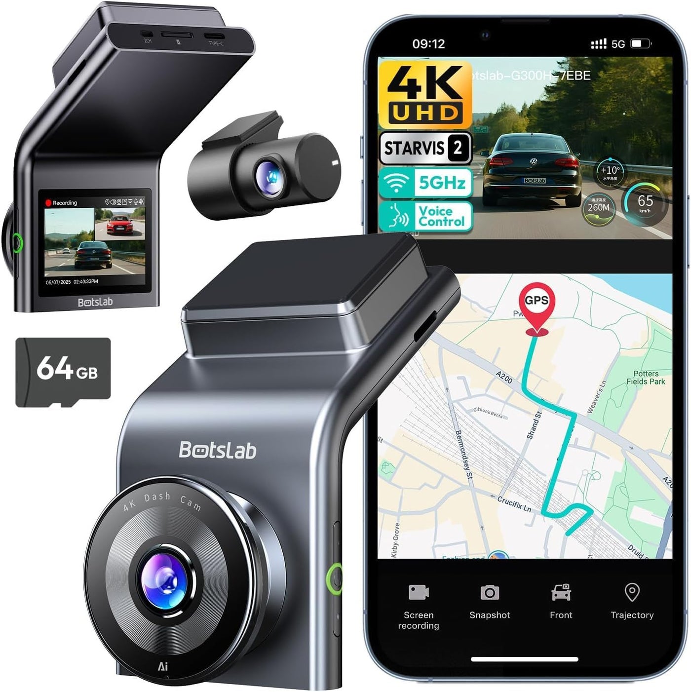 BOTSLAB G300H Plus 4K STARVIS 2 Dash Cam…