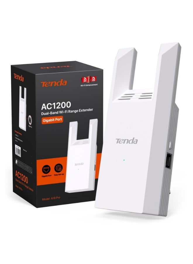 Compare A18 Pro WiFi Repeater Dual Band AC1200 Mbps, Extender and Access Point Functionality 5GHz2.4GHz with Gigabit LAN Port, LED Smart Signal, WPS Button, WPA2 Security, App Control white at KSA Price