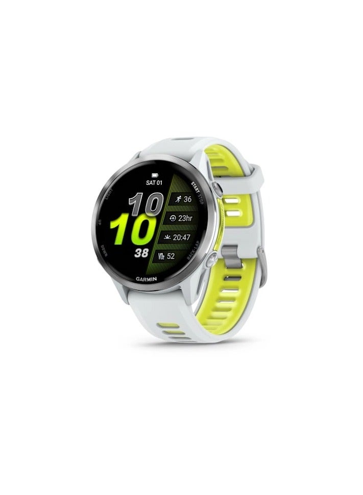 Compare Forerunner 970  47MM  Titanium with Whitestone Case and  WhitestoneTranslucent Amp Yellow Band  Up to 15 Days of  Battery life   1.4 Amoled Display, sapphire crystal, Heart Rate Monitor, All day stress mon at KSA Price