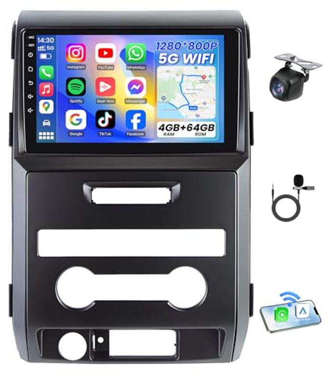 Compare 4G Ram 64G Rom Car Radio For Ford F150 20092014: Upgrade 9 1280 * 800 Hd Touchscreen Stereo Wireless Carplay Android Auto Gps 5G Wifi Gps Navigation Bluetooth Eq Fm Rds Backup Camera at KSA Price